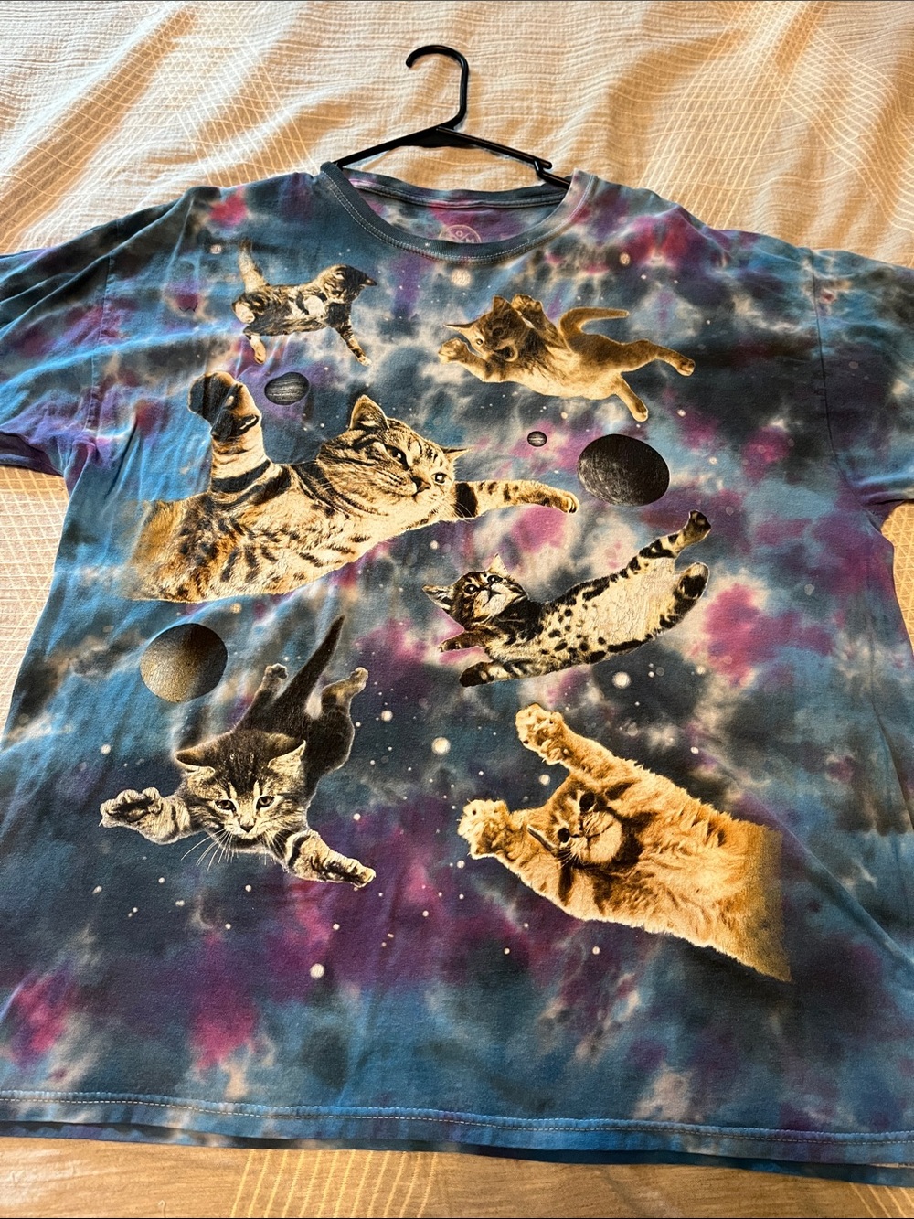 Graphic Cat Space Tie-Dye Short Sleeve Tee - Blue/Purple